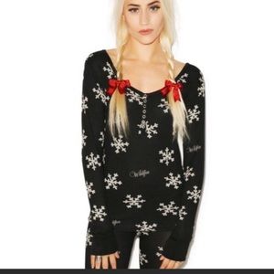Wildfox snowflake thermal long sleeve size small